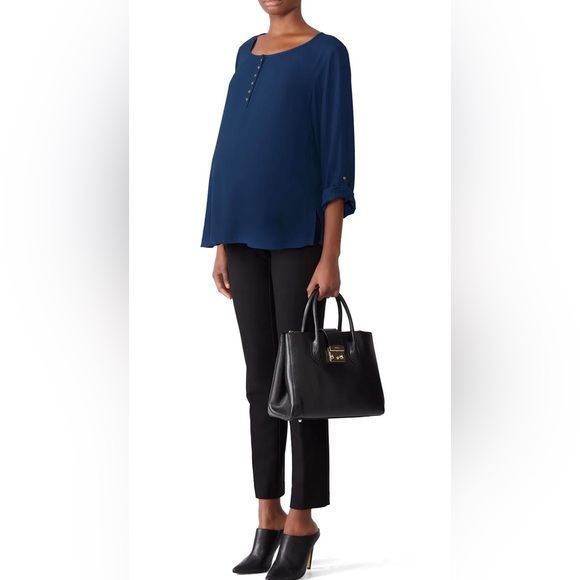 Amanda Uprichard Tops - Amanda Uprichard Maternity Henley Scoop Neck Top Medium Navy Blue